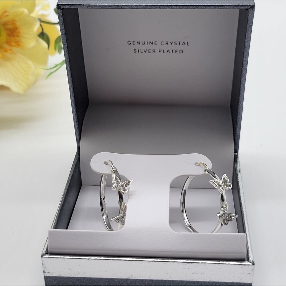 Genuine crystal and silver butterfly earrings, New with tags
